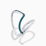 Blue and White Diamond Pave Wave Ring in 14K White Gold view 4