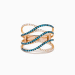 Blue and White Diamond Pave Wave Ring in 14K Rose Gold