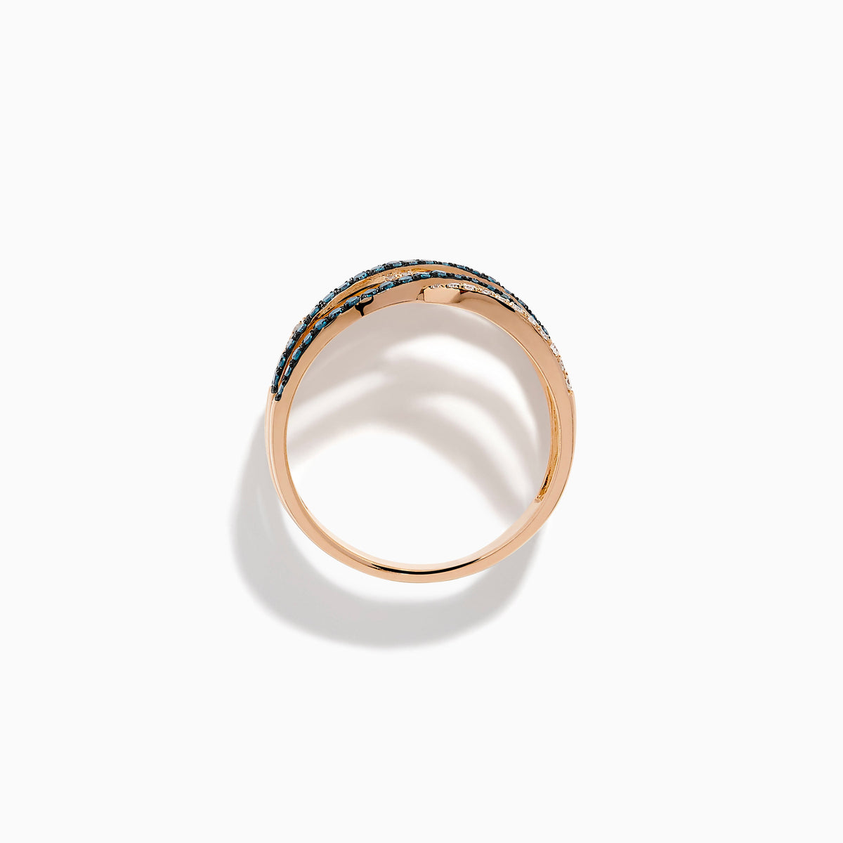 Blue and White Diamond Pave Wave Ring in 14K Rose Gold view 3