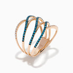 Blue and White Diamond Pave Wave Ring in 14K Rose Gold view 4