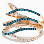Blue and White Diamond Pave Wave Ring in 14K Rose Gold view 2