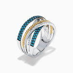 Blue and White Diamond Pave Crossover Ring in 14K Two-Tone Gold view 4