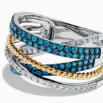 Blue and White Diamond Pave Crossover Ring in 14K Two-Tone Gold view 2