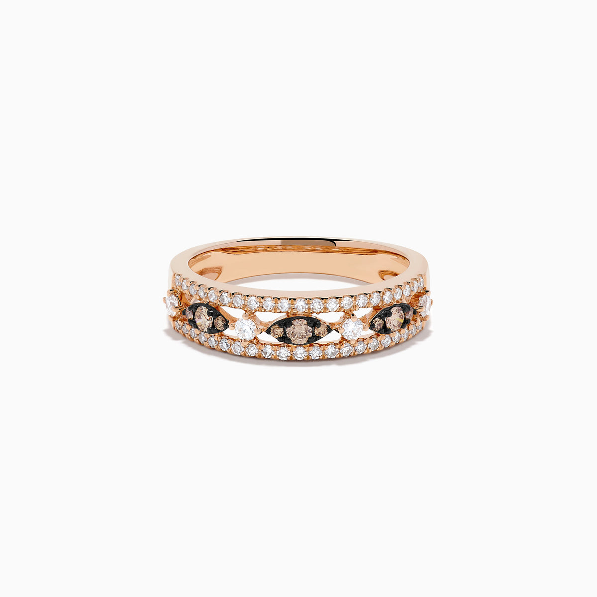 Espresso and White Diamond Openwork Ring in 14K Rose Gold