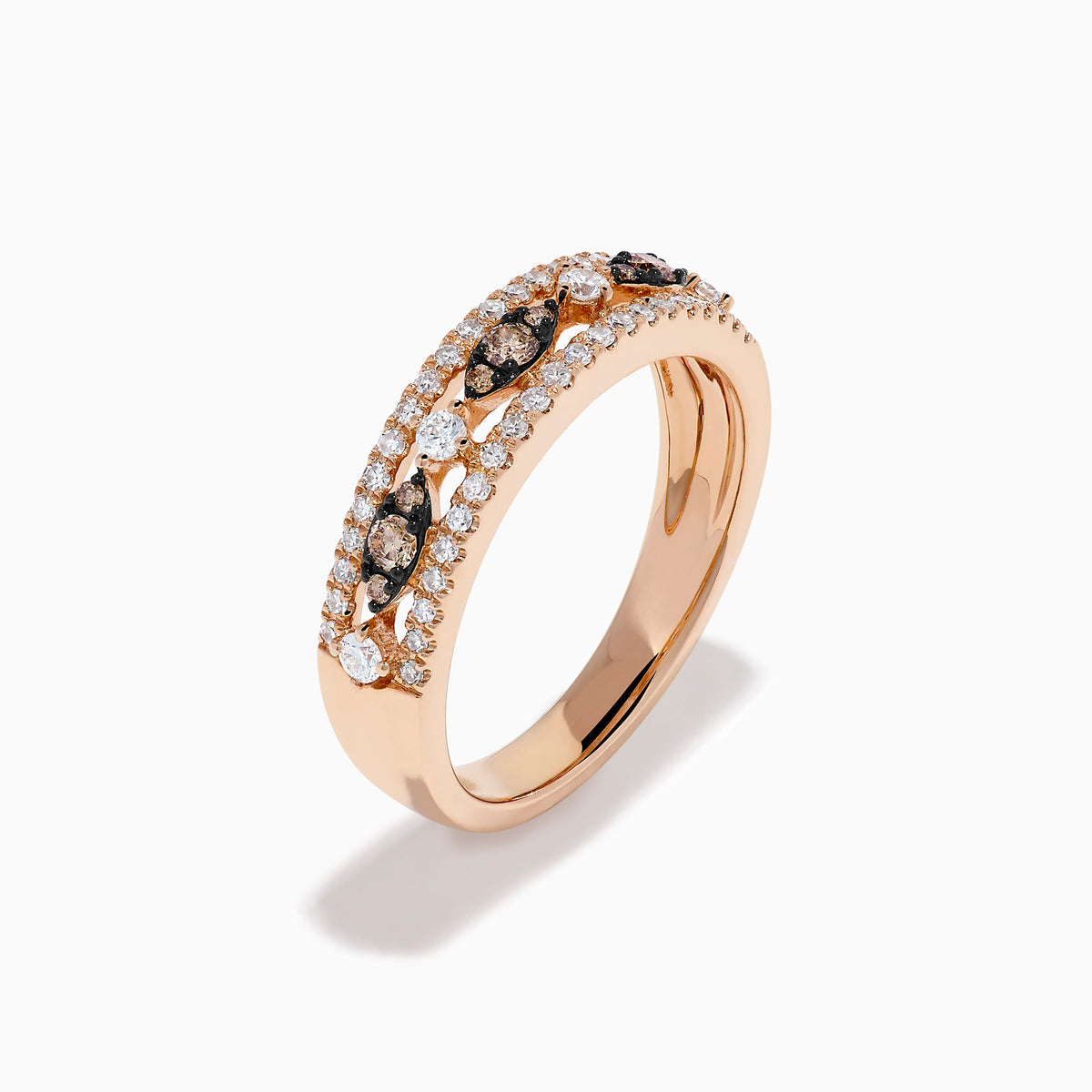 Espresso and White Diamond Openwork Ring in 14K Rose Gold view 4