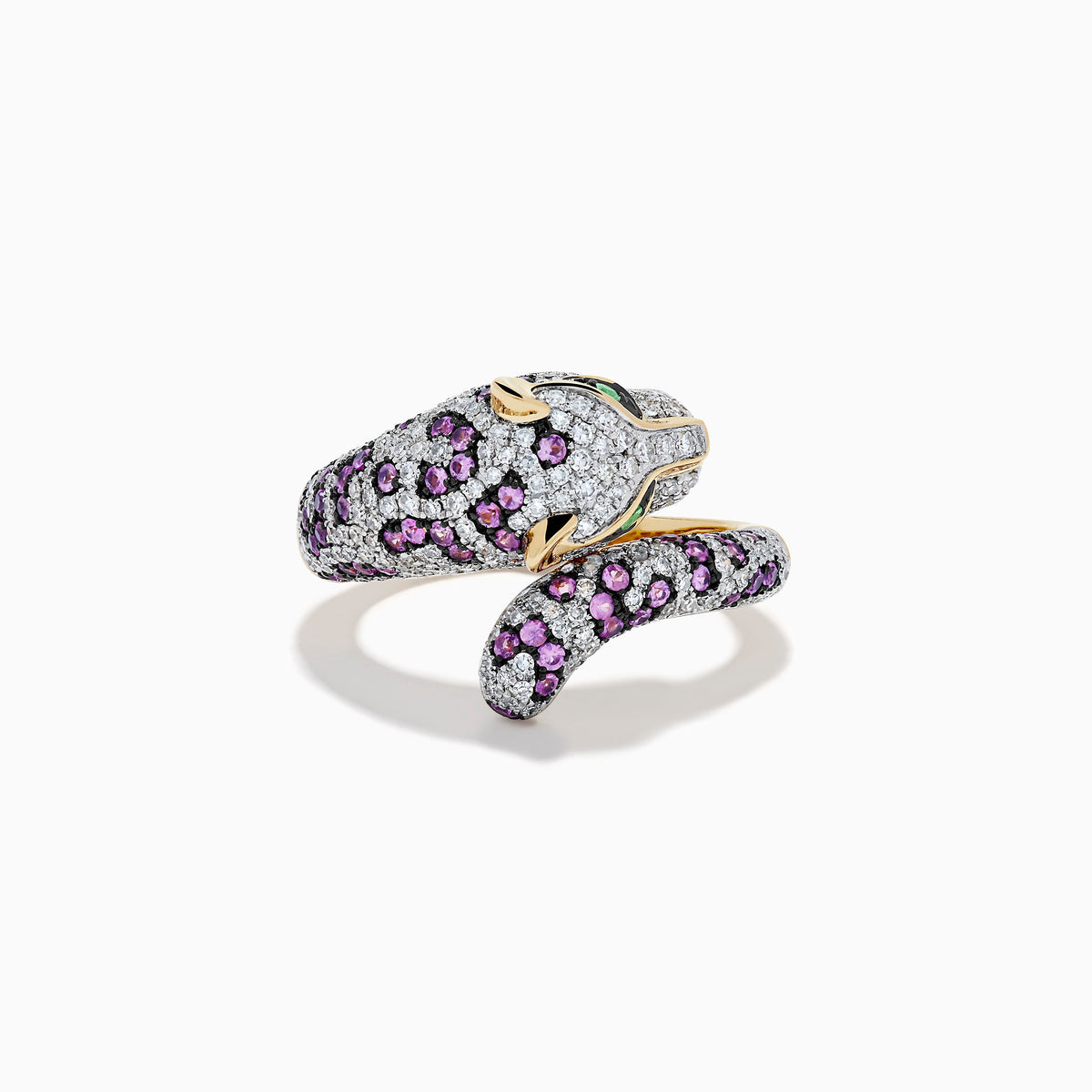 Pink Sapphire and Diamond Panther Ring in 14K Yellow Gold
