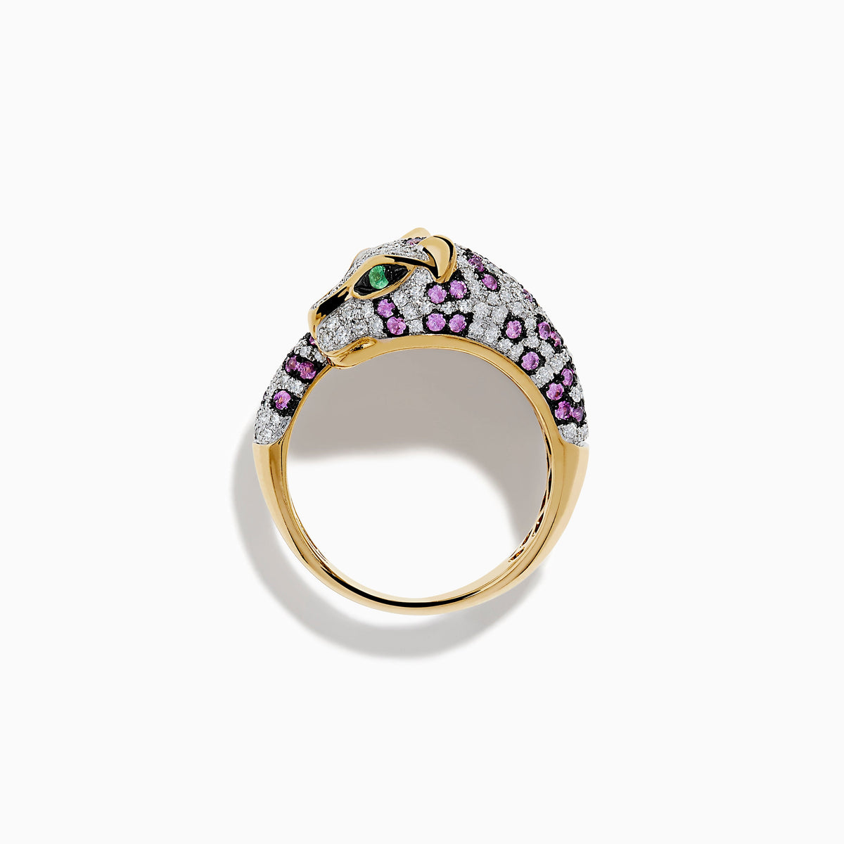 Pink Sapphire and Diamond Panther Ring in 14K Yellow Gold view 3