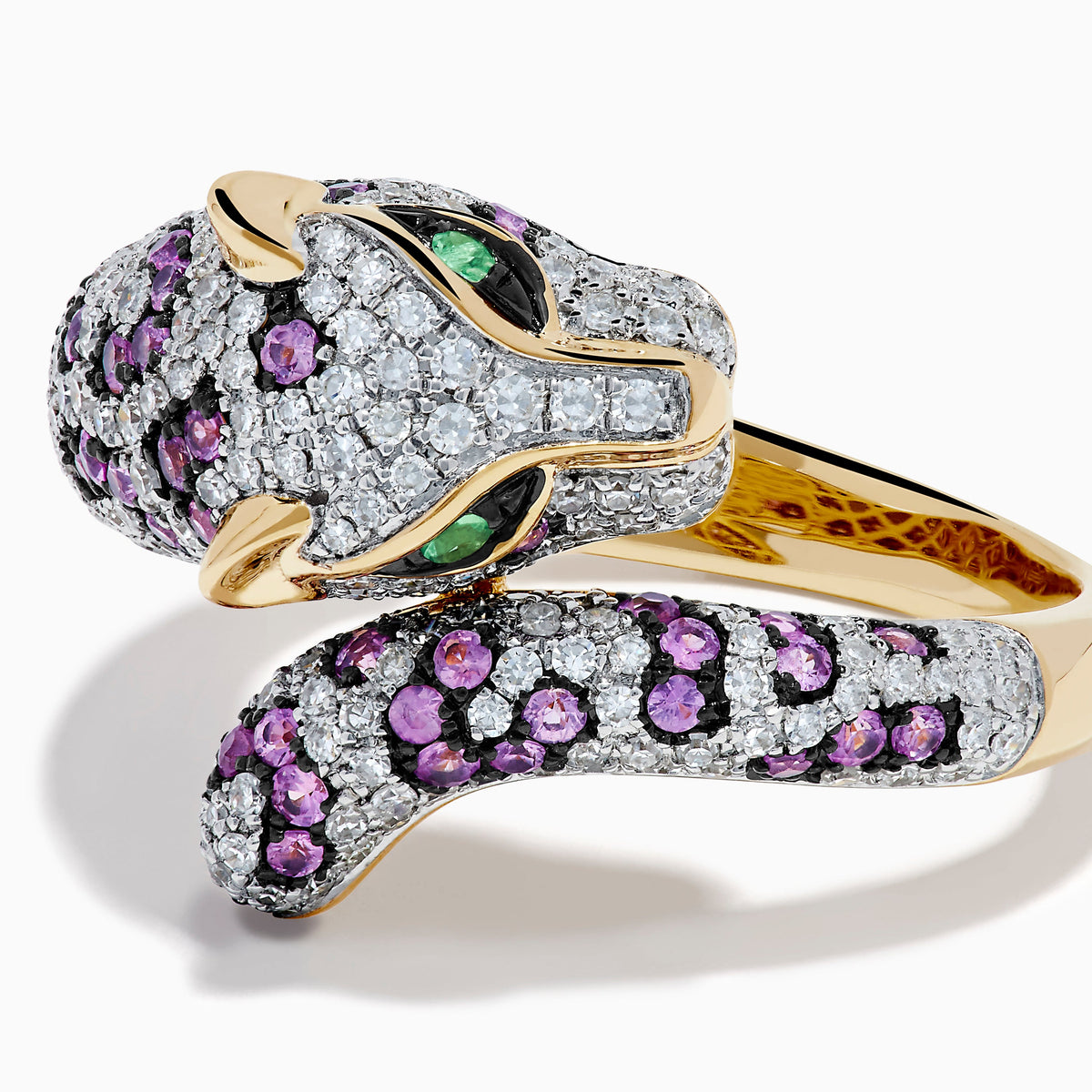 Pink Sapphire and Diamond Panther Ring in 14K Yellow Gold view 2