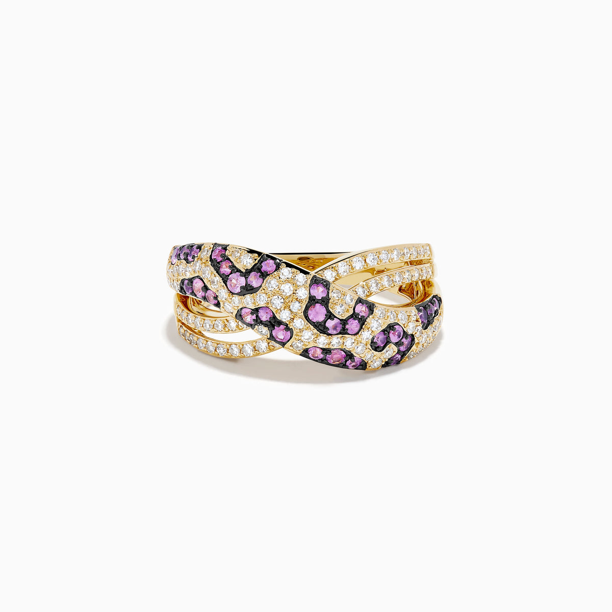 Pink Sapphire and Diamond Panther Print Ring in 14K Yellow Gold