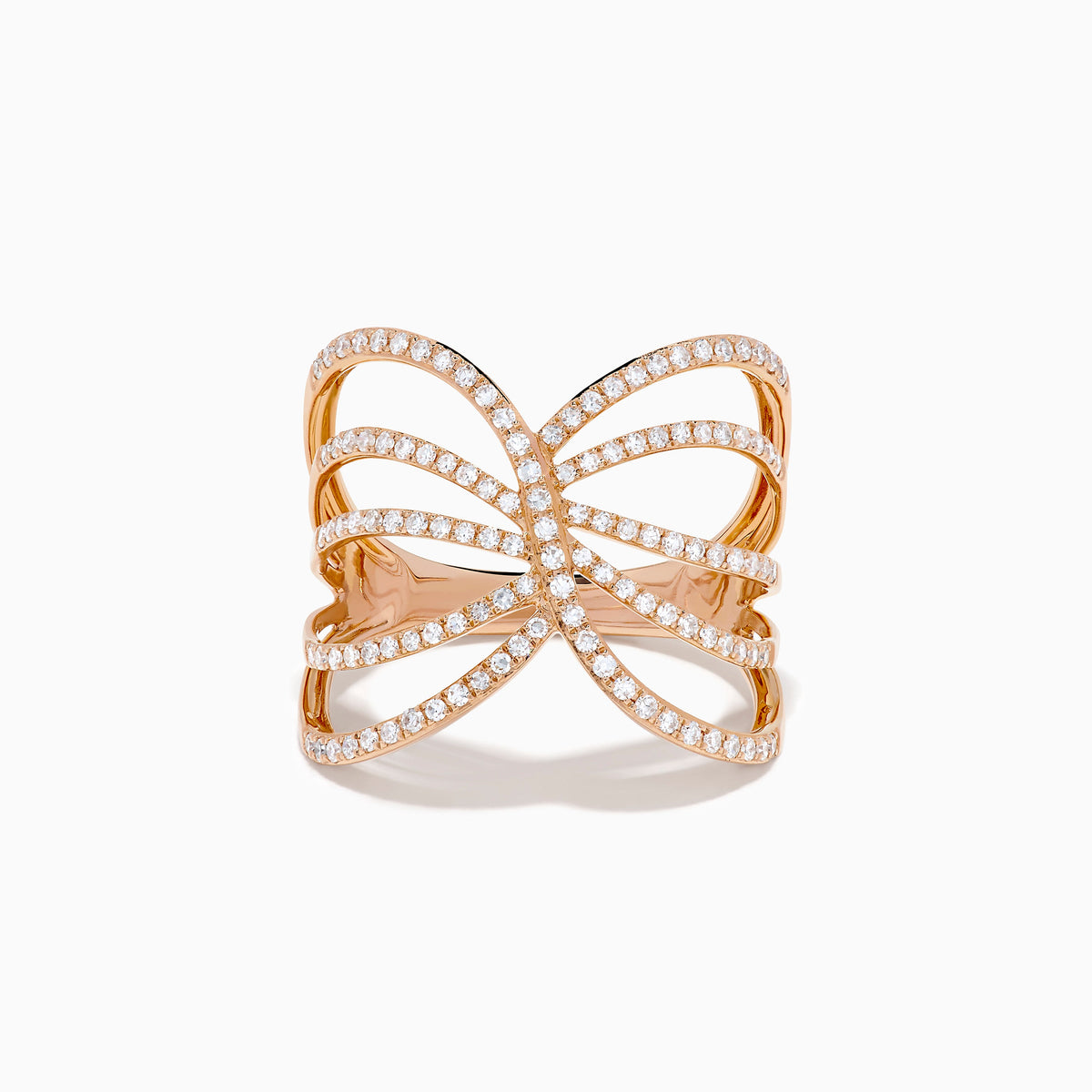 Diamond Pave Multi Row Crossover Ring in 14K Rose Gold