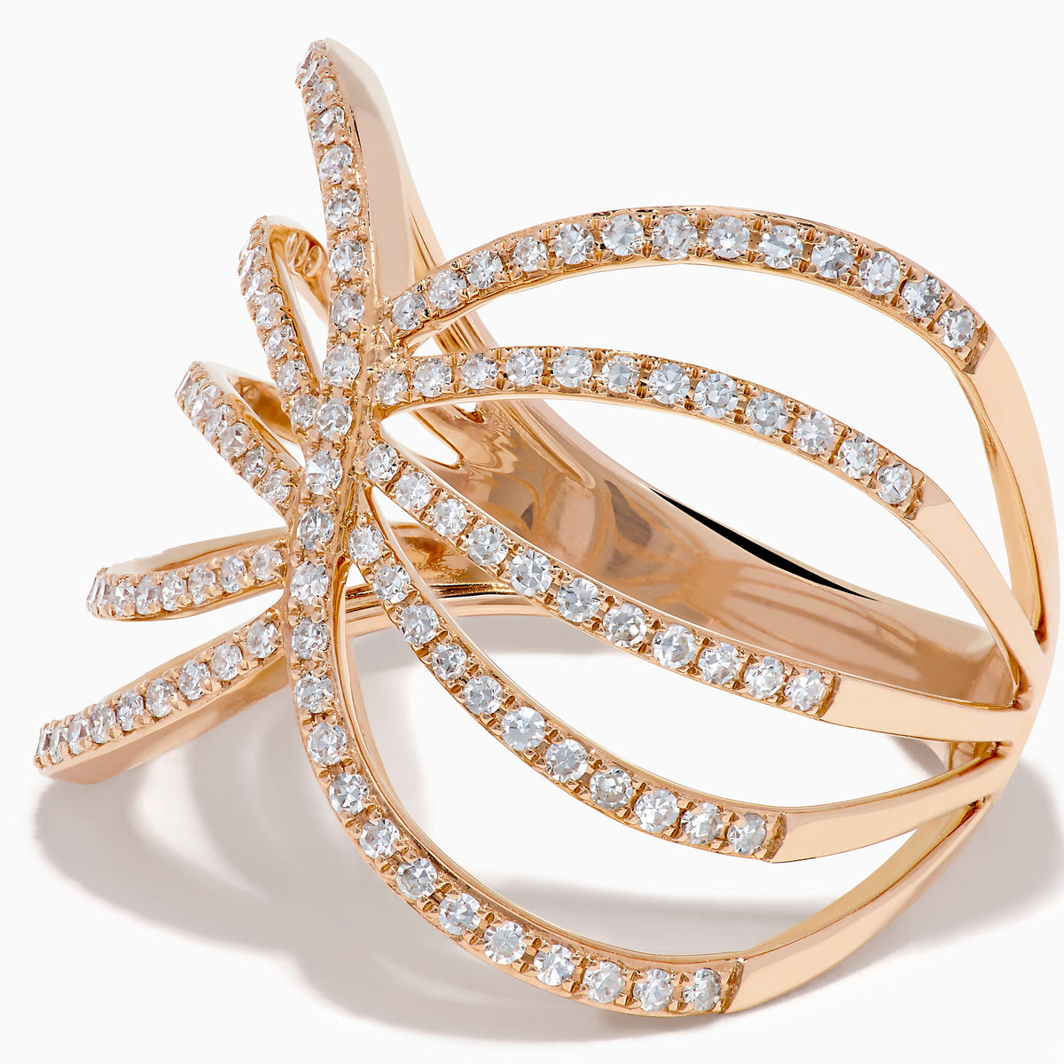 Diamond Pave Multi Row Crossover Ring in 14K Rose Gold view 2