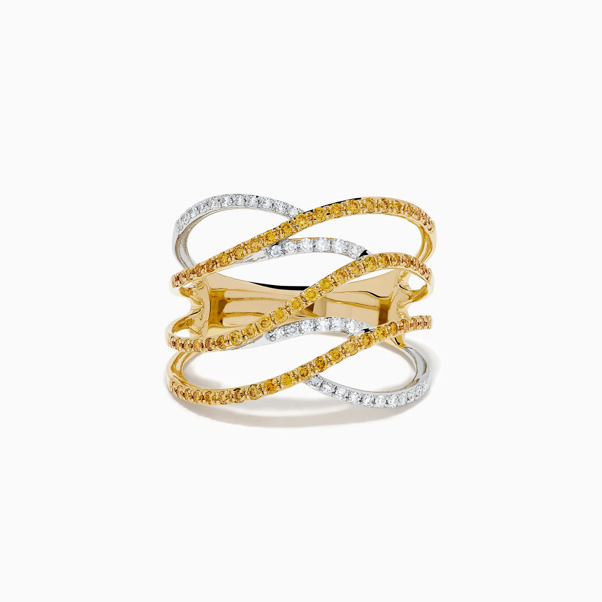 Yellow and White Diamond Pave Wave Ring in 14K Two-Tone Gold