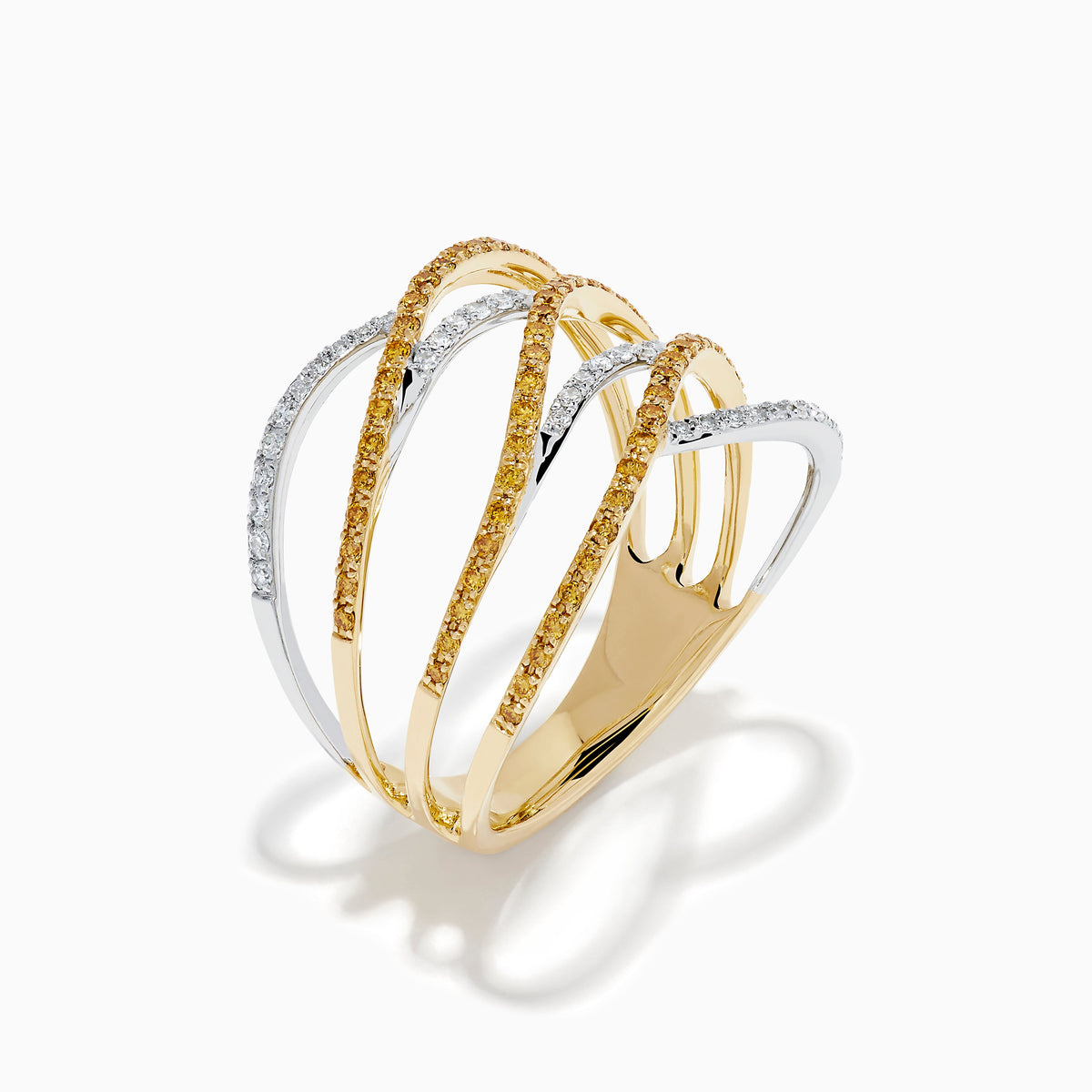 Yellow and White Diamond Pave Wave Ring in 14K Two-Tone Gold view 4