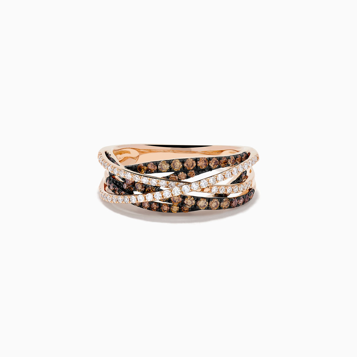 Espresso and White Diamond Pave Crossover Ring in 14K Rose Gold