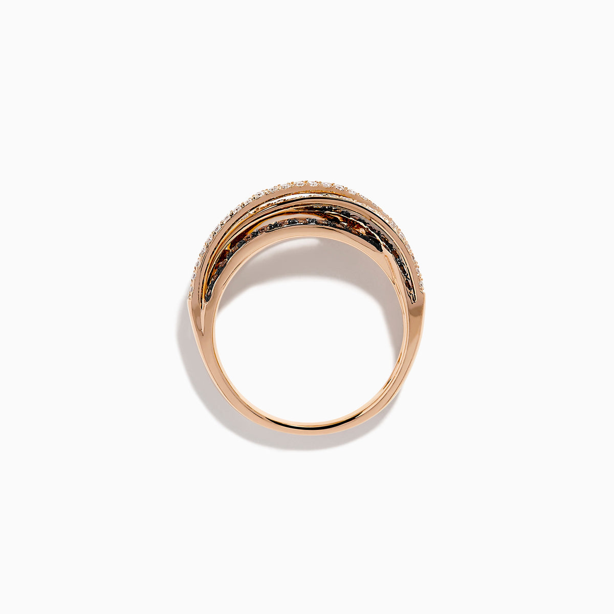 Espresso and White Diamond Pave Crossover Ring in 14K Rose Gold view 3