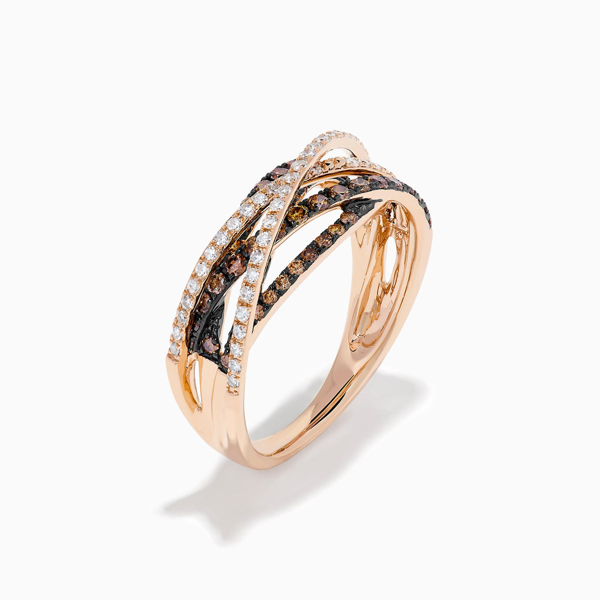 Espresso and White Diamond Pave Crossover Ring in 14K Rose Gold view 4