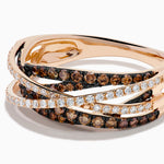 Espresso and White Diamond Pave Crossover Ring in 14K Rose Gold view 2