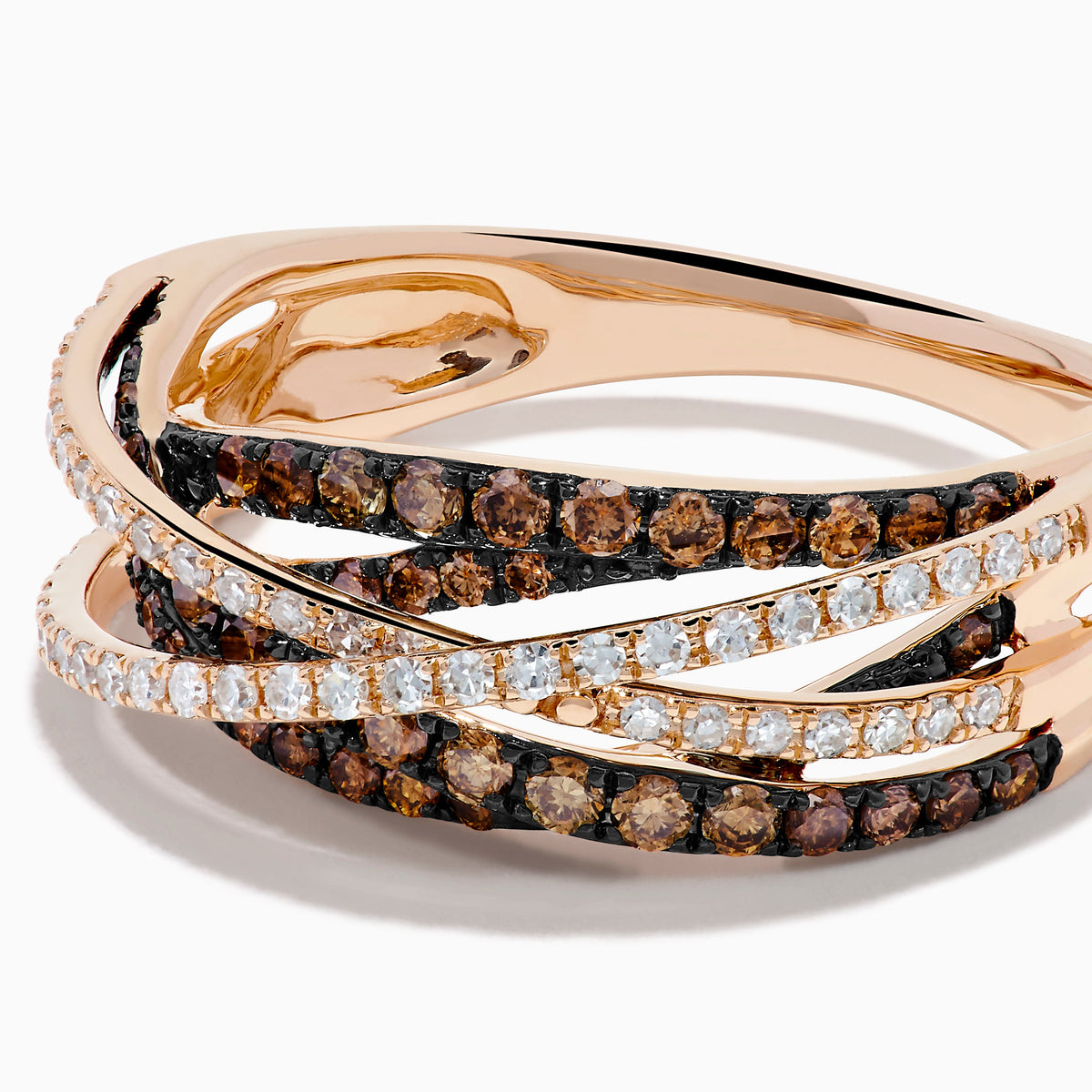 Espresso and White Diamond Pave Crossover Ring in 14K Rose Gold view 2