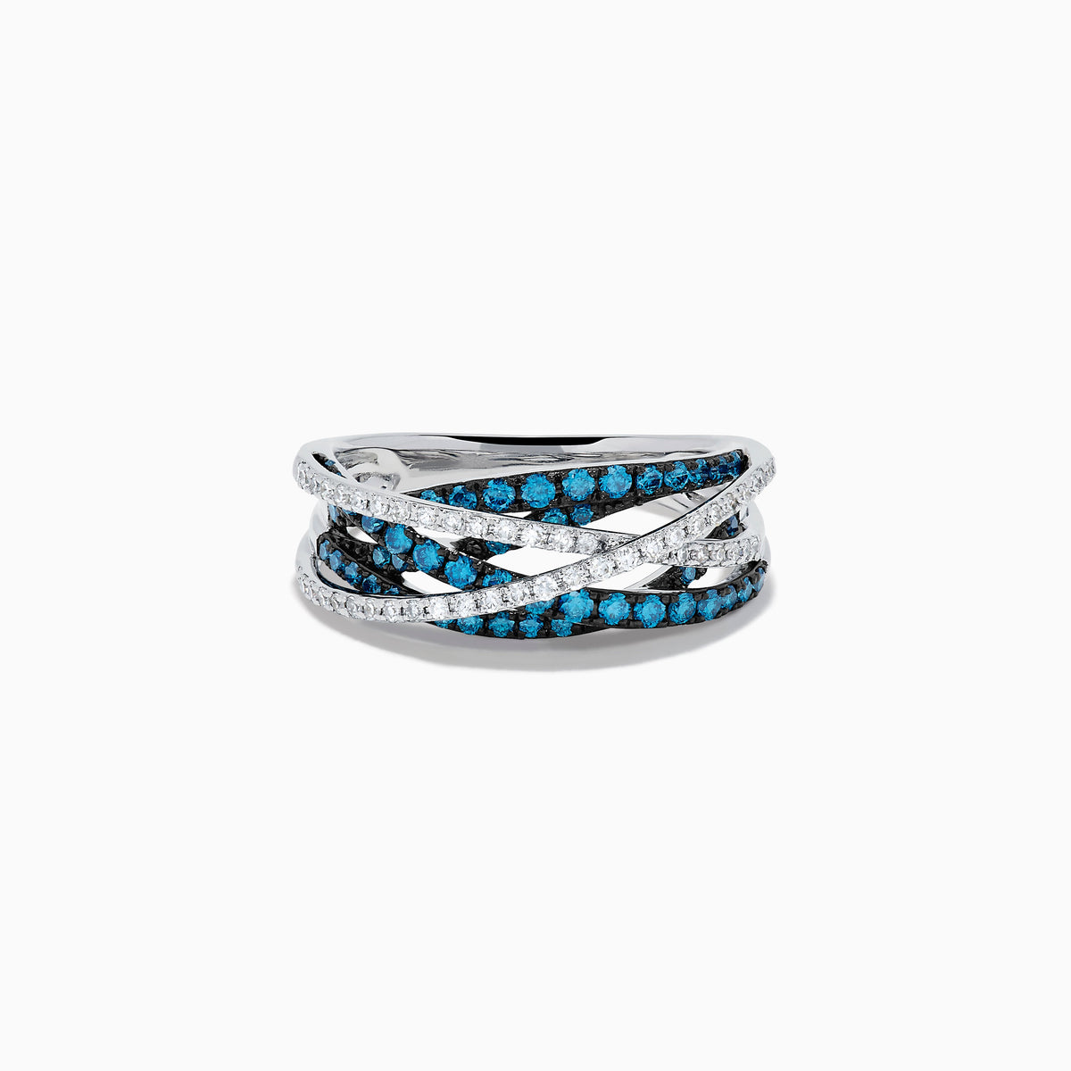 Blue and White Diamond Pave Crossover Ring in 14K White Gold