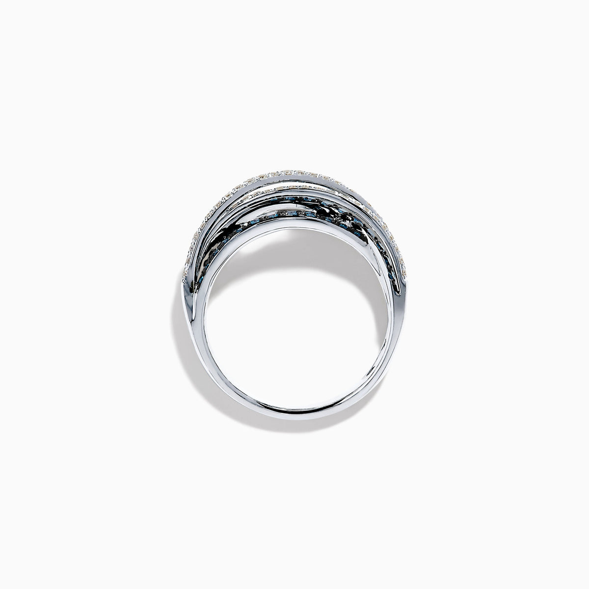 Blue and White Diamond Pave Crossover Ring in 14K White Gold view 3