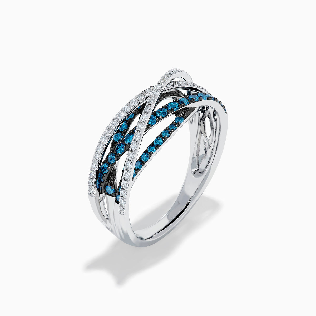 Blue and White Diamond Pave Crossover Ring in 14K White Gold view 4