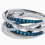 Blue and White Diamond Pave Crossover Ring in 14K White Gold view 2