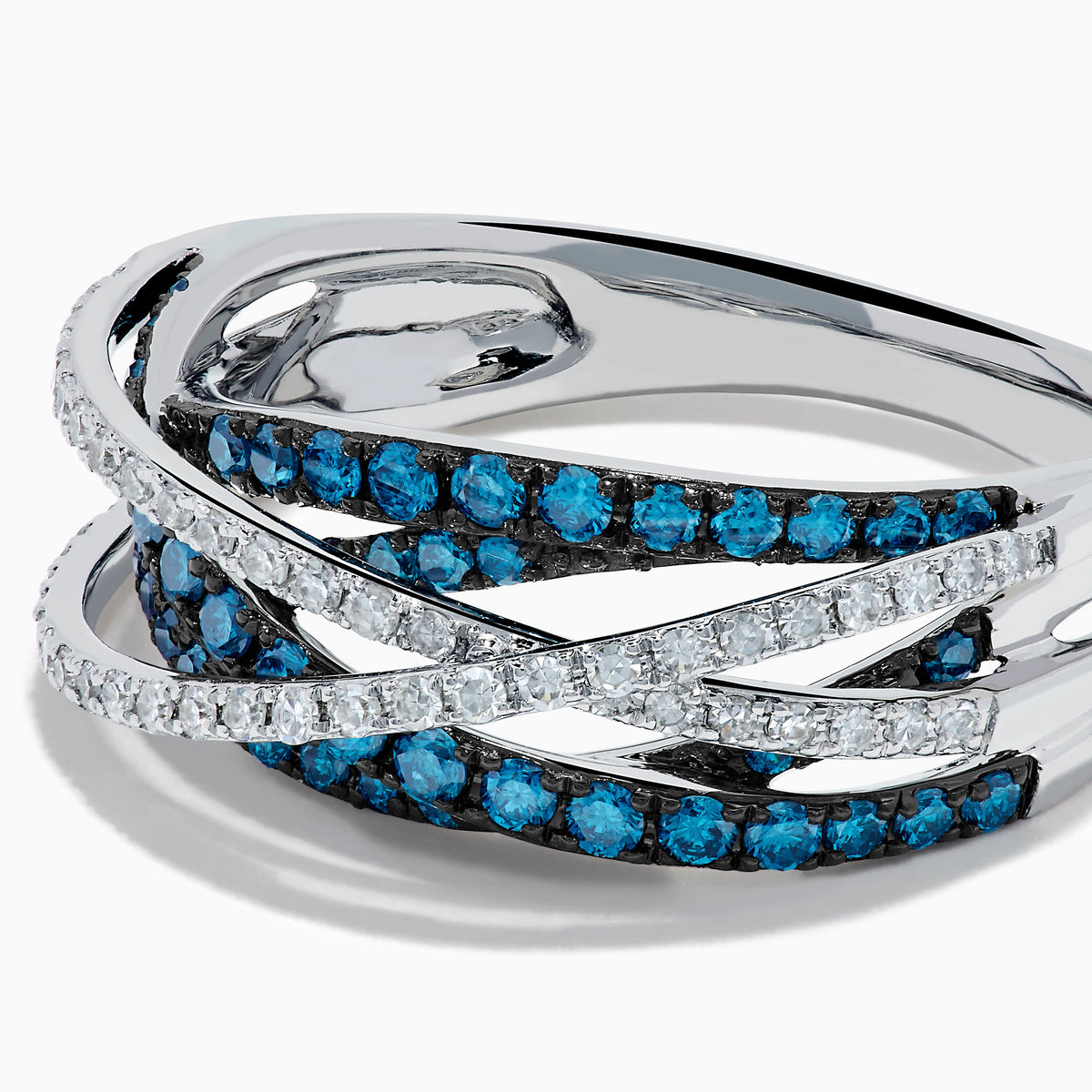 Blue and White Diamond Pave Crossover Ring in 14K White Gold view 2