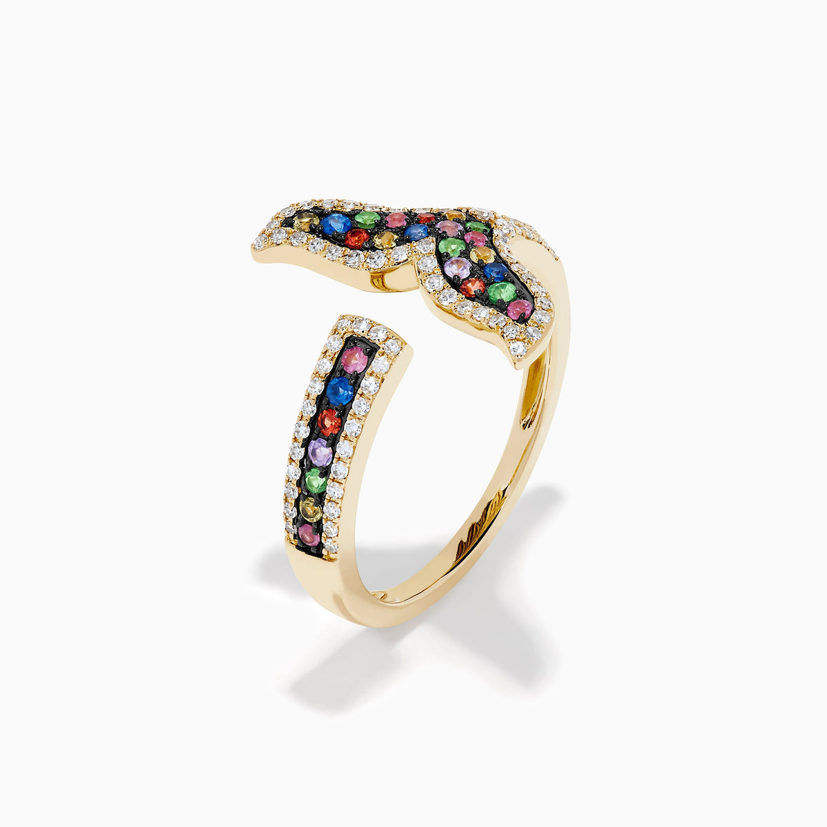 Multi Sapphire and Diamond Open Whale Tail Ring in 14K Yellow Gold view 4