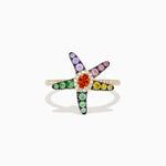 Multi Sapphire and Diamond Starfish Ring in 14K Yellow Gold