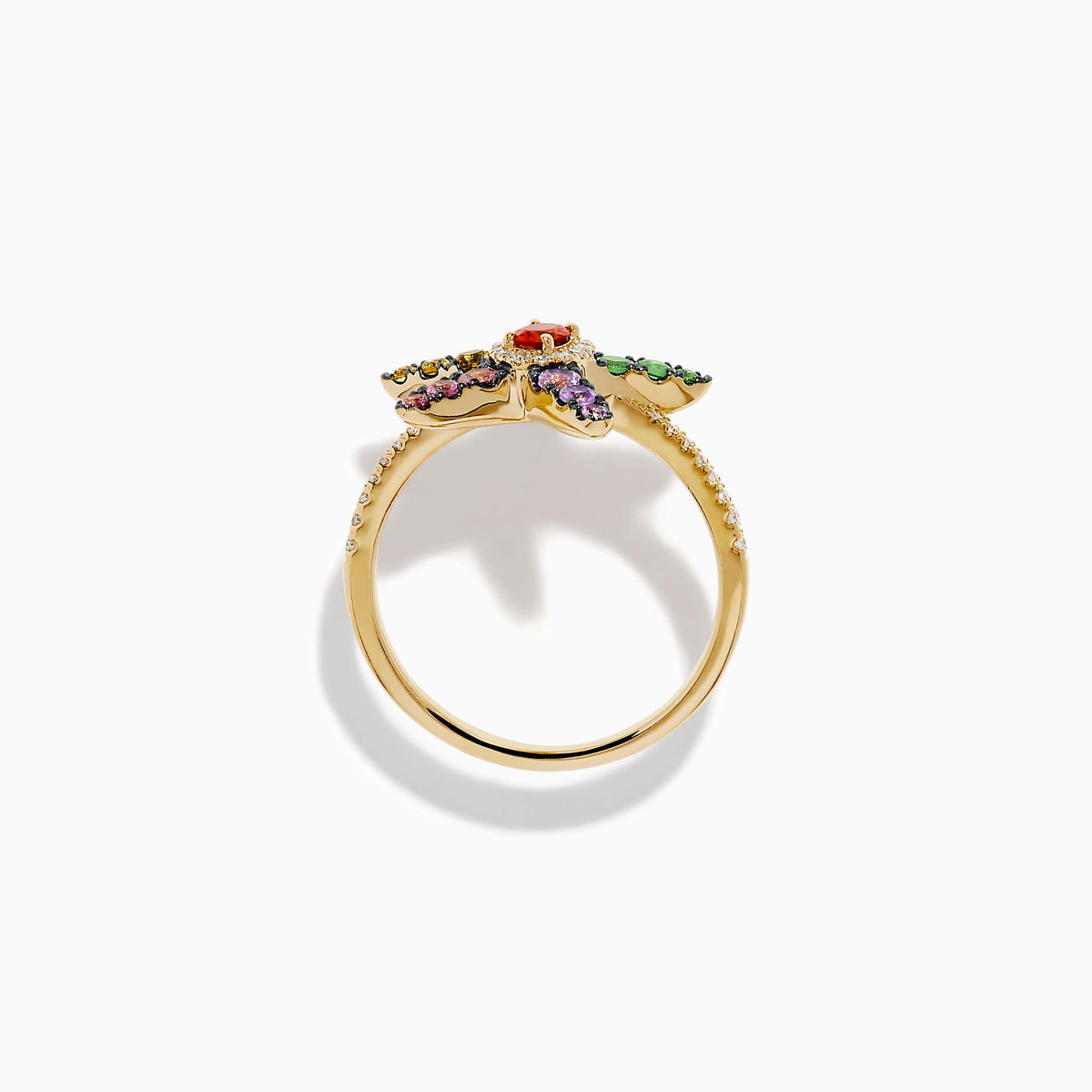 Multi Sapphire and Diamond Starfish Ring in 14K Yellow Gold view 3