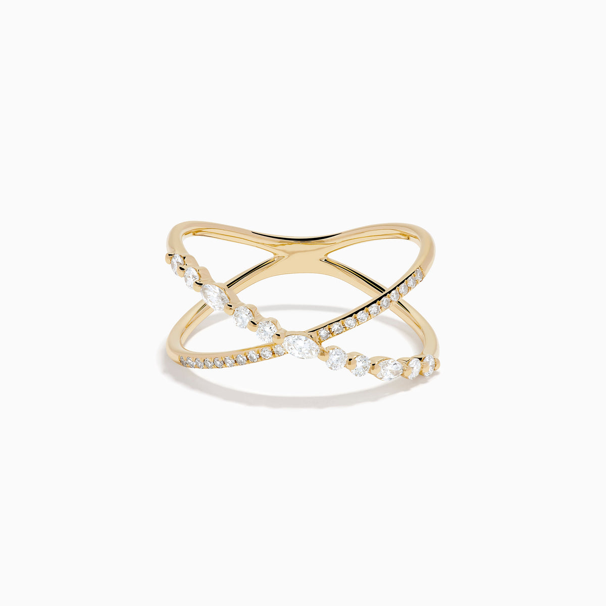 Mixed Shape Diamond Crisscross Ring in 14K Yellow Gold