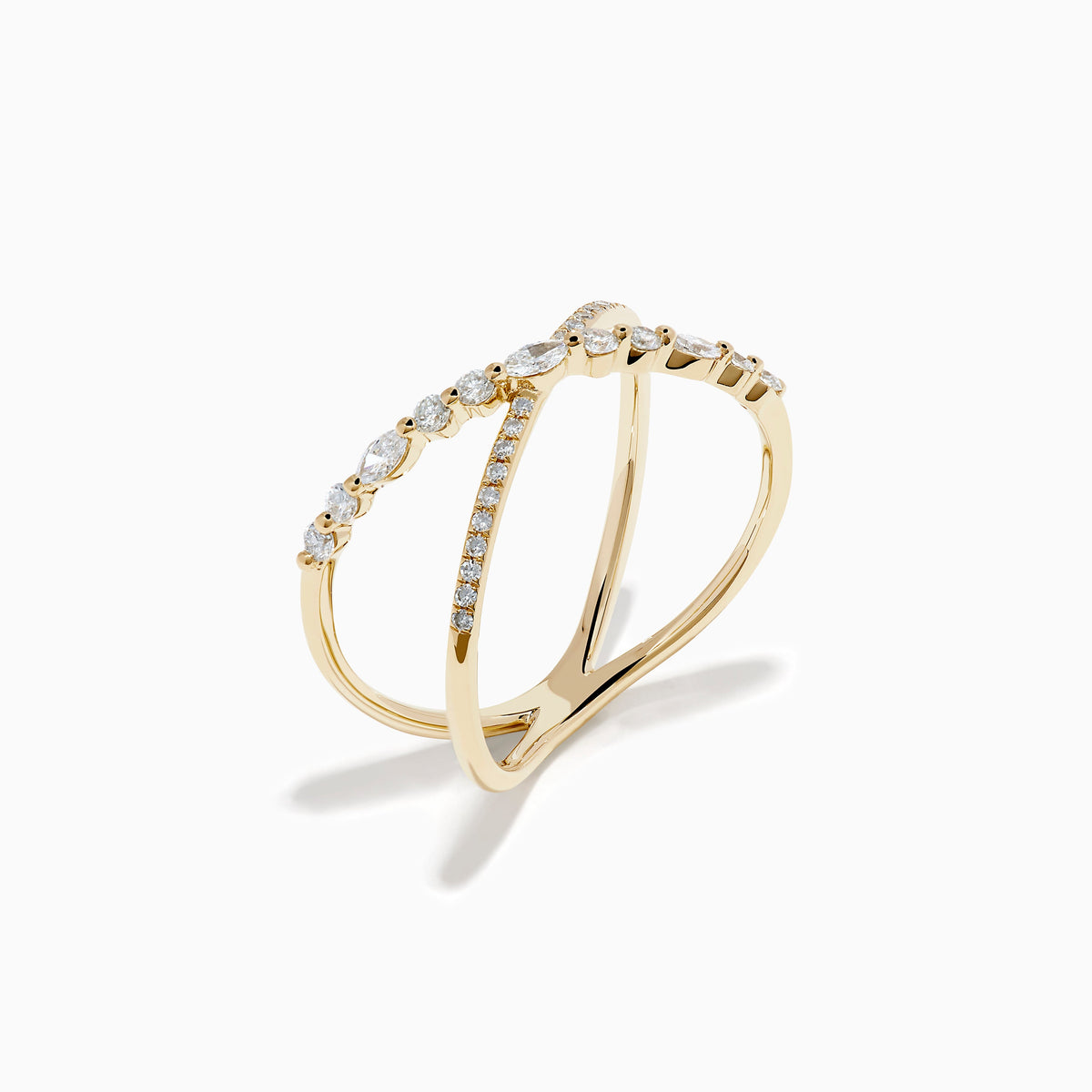 Mixed Shape Diamond Crisscross Ring in 14K Yellow Gold view 4