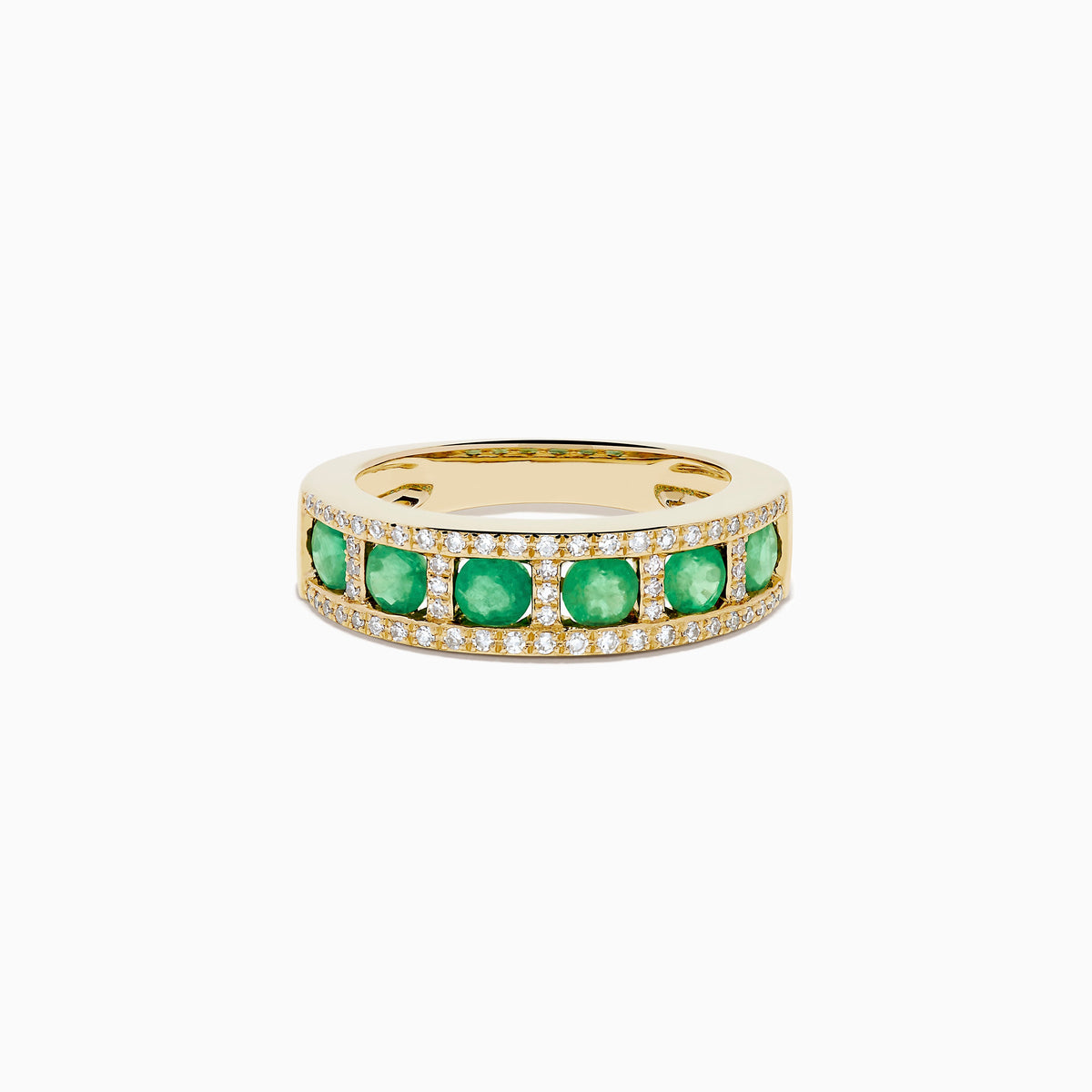 Emerald and Diamond Pavé Channel-Set Ring in 14K Yellow Gold