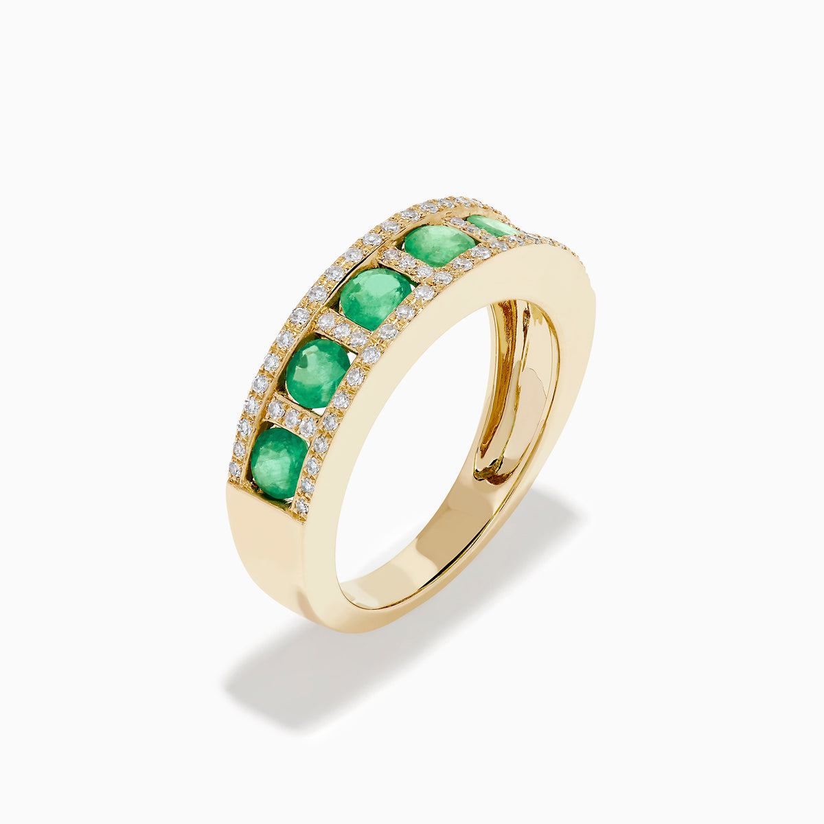Emerald and Diamond Pavé Channel-Set Ring in 14K Yellow Gold view 4
