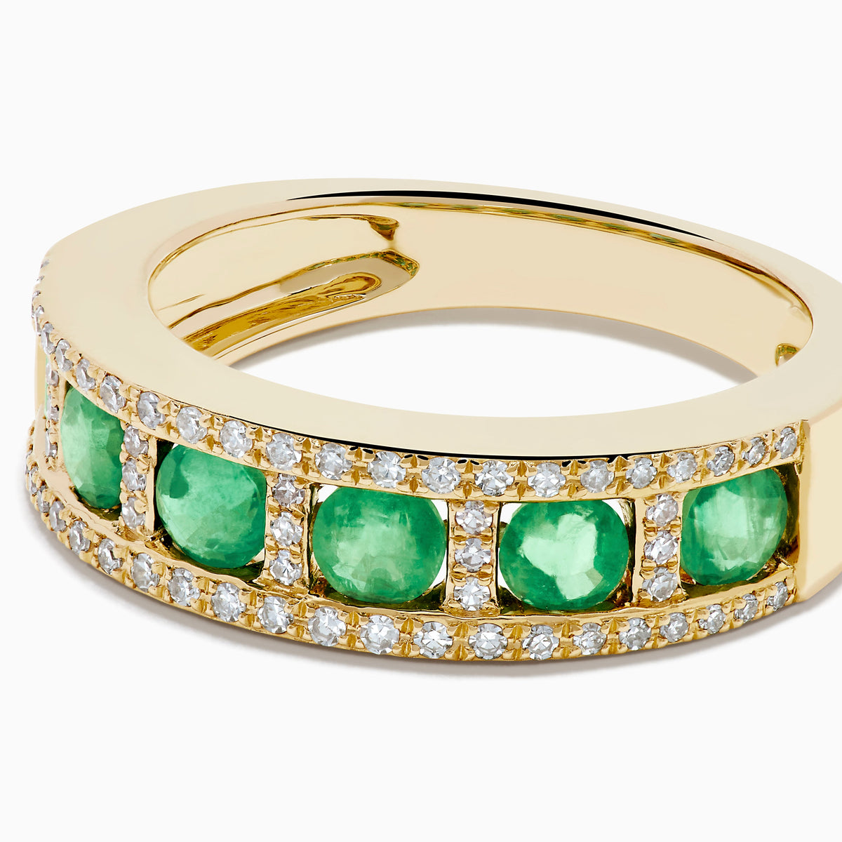 Emerald and Diamond Pavé Channel-Set Ring in 14K Yellow Gold view 2