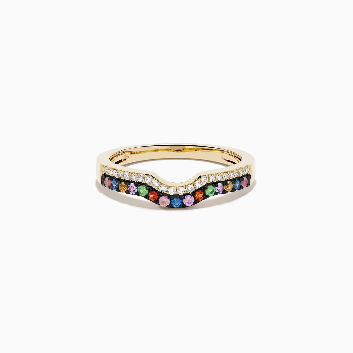 Multi Sapphire and Diamond Curved Stacking Band in 14K Yellow Gold
