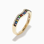 Multi Sapphire and Diamond Curved Stacking Band in 14K Yellow Gold view 4