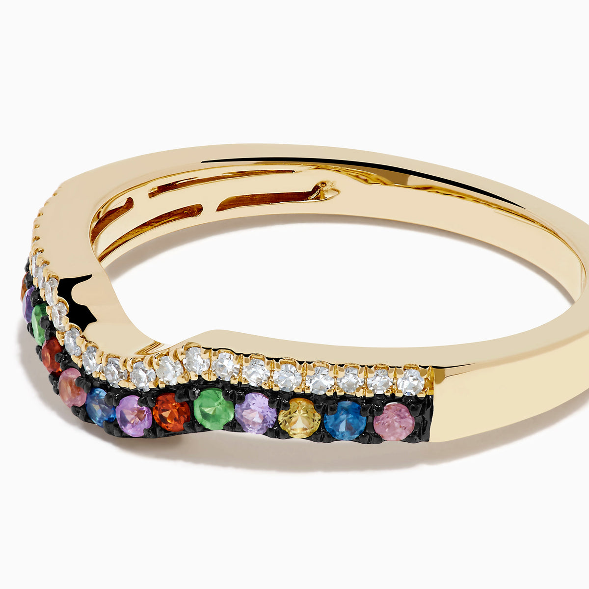 Multi Sapphire and Diamond Curved Stacking Band in 14K Yellow Gold view 2