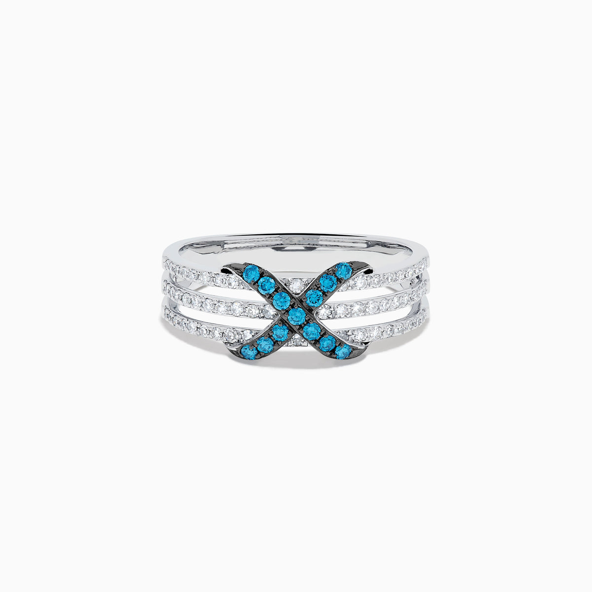 Blue and White Diamond X Crossover Ring in 14K White Gold