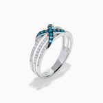 Blue and White Diamond X Crossover Ring in 14K White Gold view 4