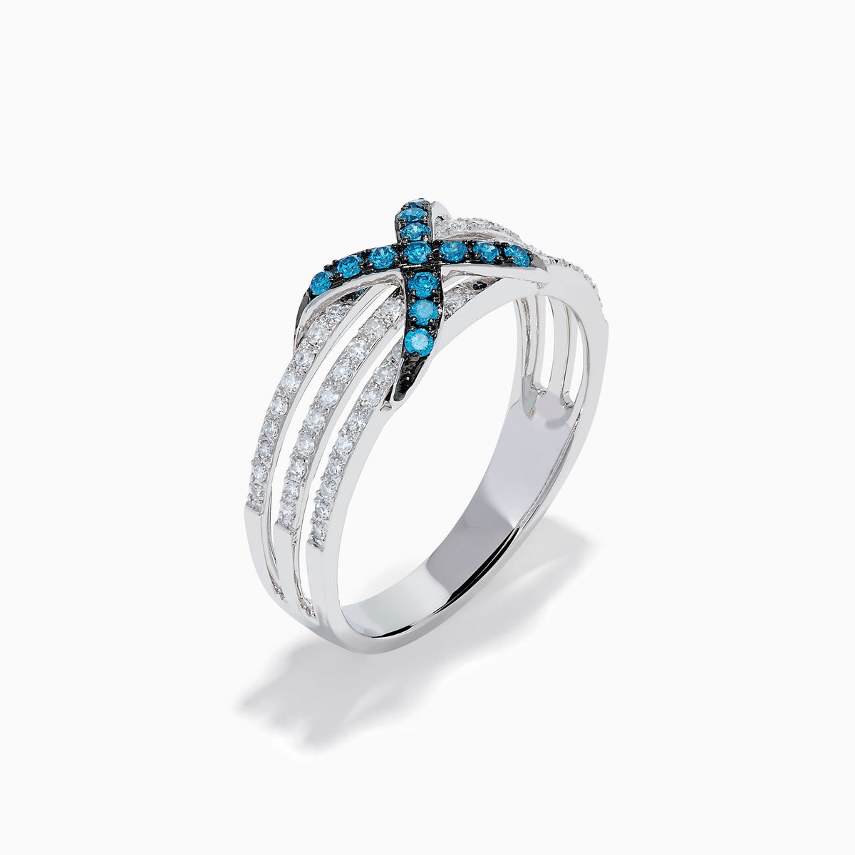 Blue and White Diamond X Crossover Ring in 14K White Gold view 4