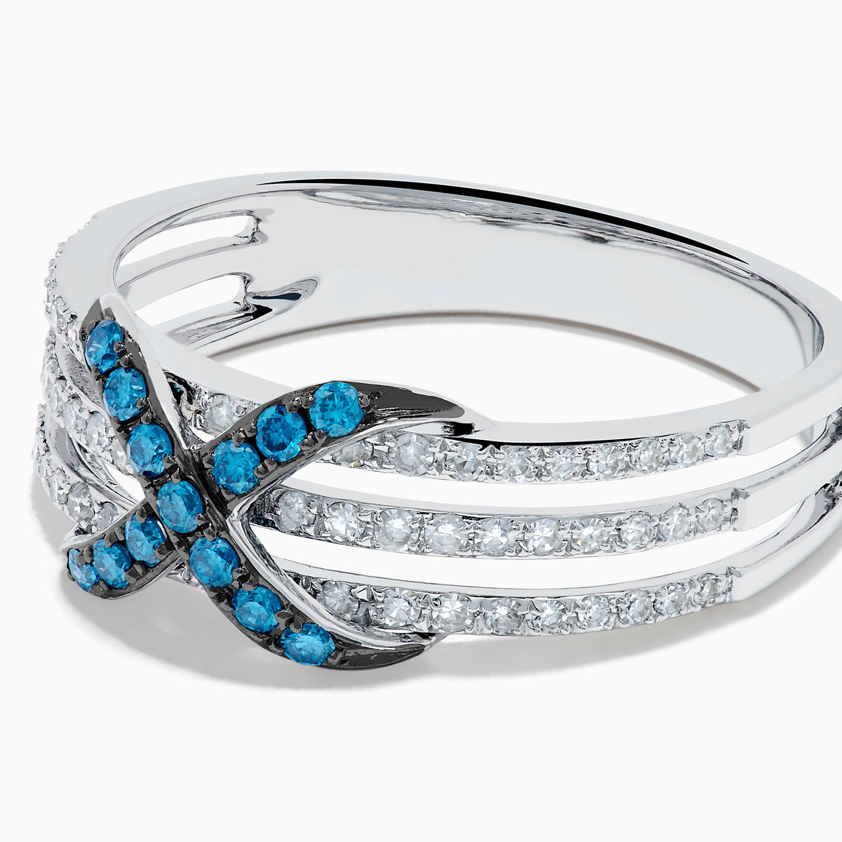 Blue and White Diamond X Crossover Ring in 14K White Gold view 2