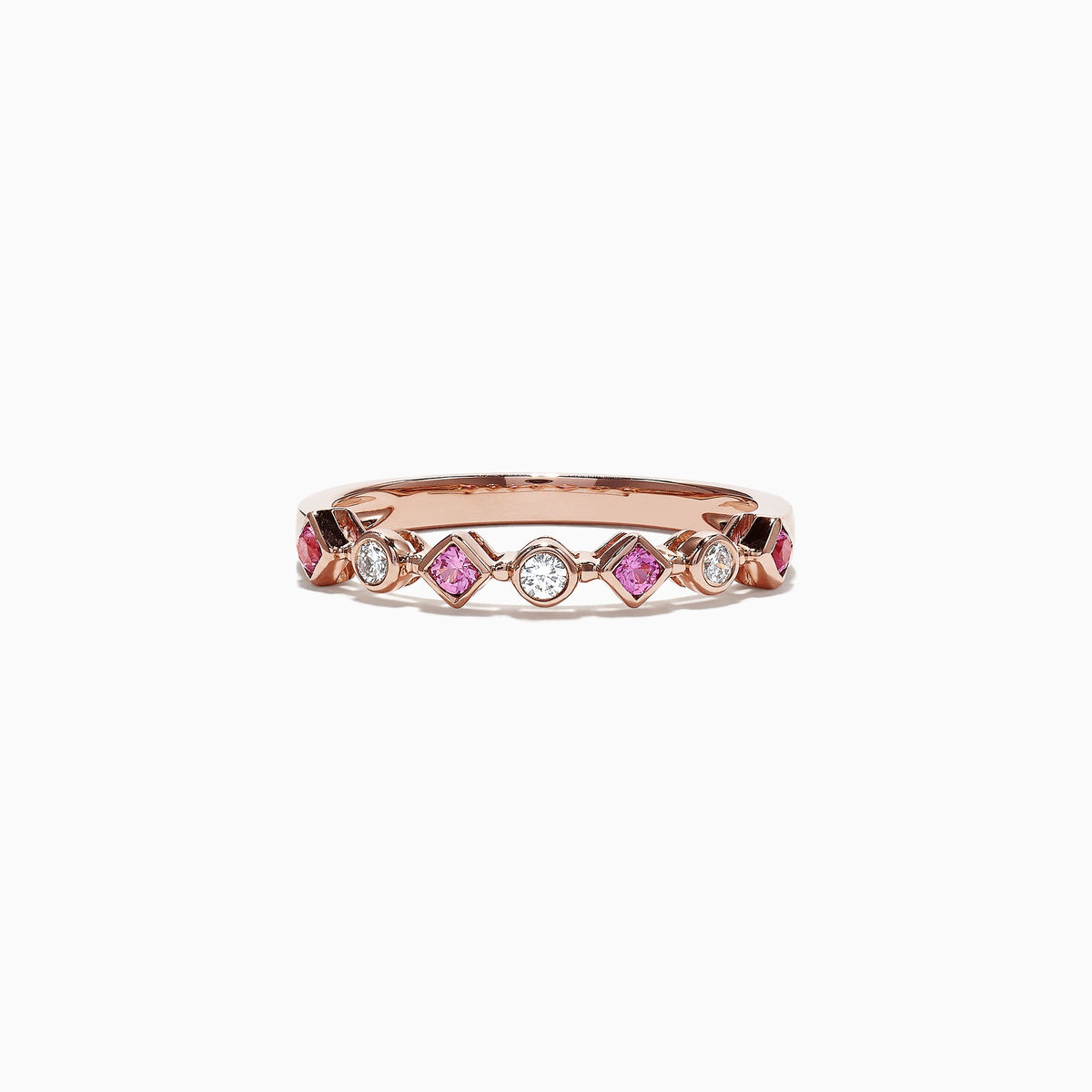 Pink Sapphire and Diamond Band Ring in 14K Rose Gold, 0.27 ctw