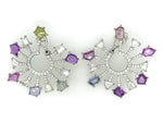 Multi-color sapphire and diamond burst earrings in 18K white gold