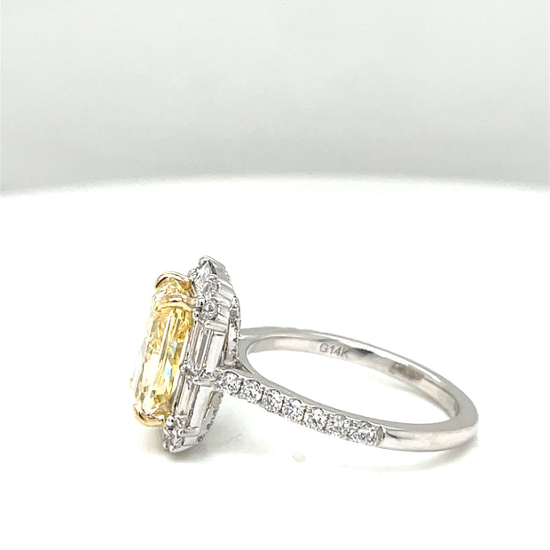 Yellow Lab-Grown Radiant Diamond Halo 14KW Ring