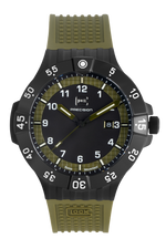 GLOCK tritium watch in gunmetal steel with black and army green dial, front view