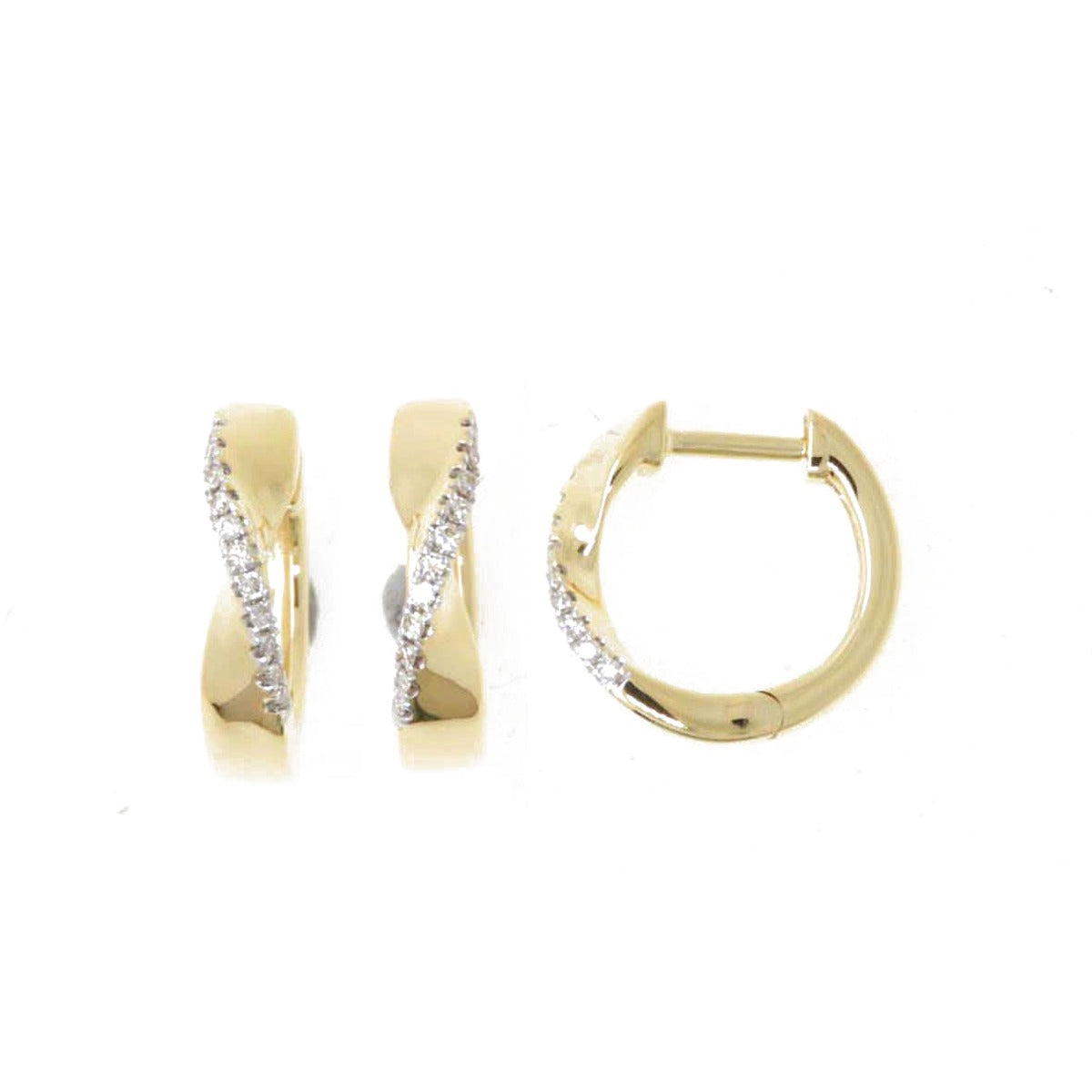 Diamond Crossover Hoop Earrings in 14K Yellow Gold, 0.09 ctw