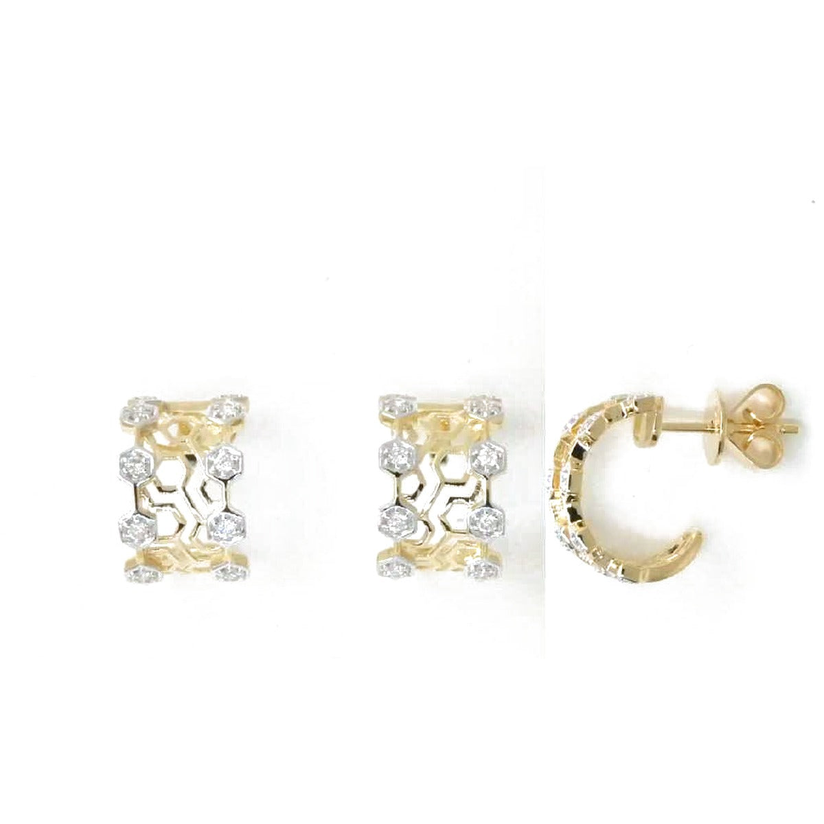 Openwork Diamond Hoop Earrings in 14K Yellow Gold, 0.19 ctw