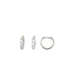 Three-Diamond Huggie Hoop Earrings in 14K White Gold, 0.30 ctw