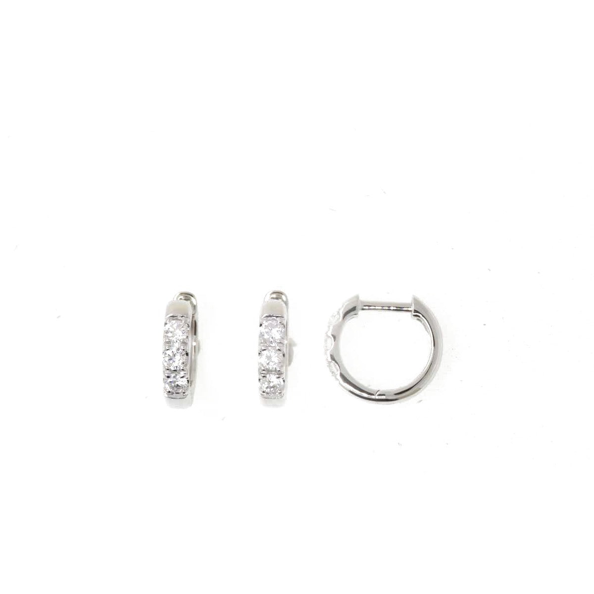 Three-Diamond Huggie Hoop Earrings in 14K White Gold, 0.30 ctw